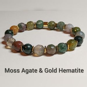 Faceted Cut AAA Moss Agate with Hematite Bracelet